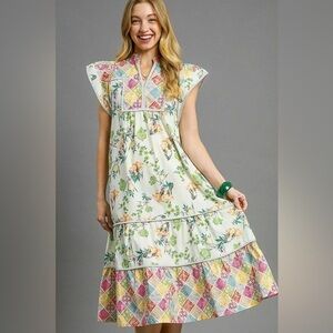 Umgee Patchwork Garden Midi Dress